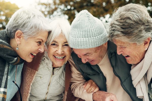 Excited,,Singing,And,Senior,People,In,Nature,For,Camping,,Happiness